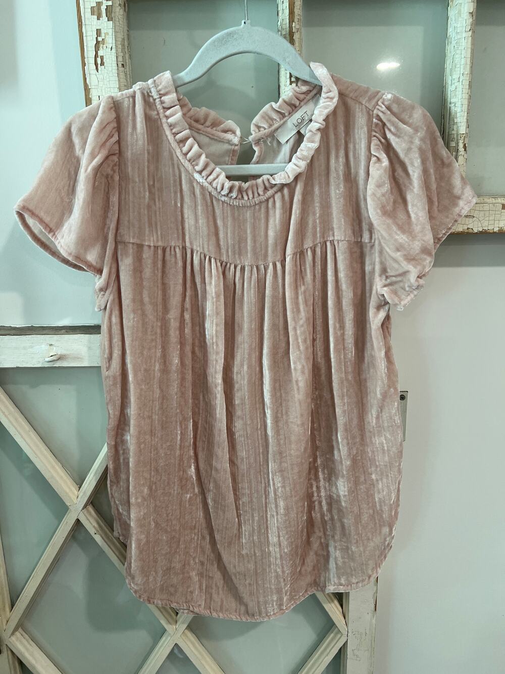 LOFT size small pink velour popover blouse